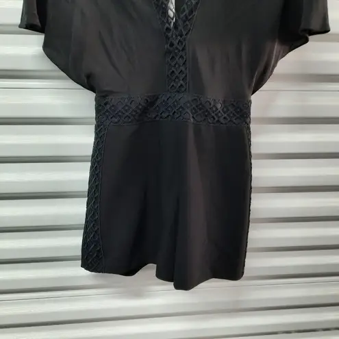 Maje  Idelle Romper Jumpsuit Womens 36 (US S/4-6) Black Silk Short Sleeve V-Neck