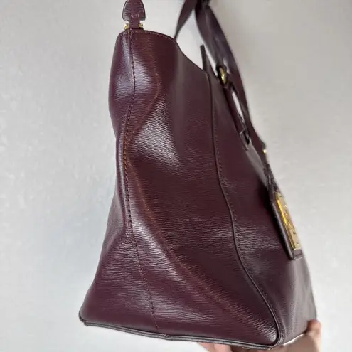 Ralph Lauren Winford Tote Bag Shoulder Purse Laptop Zip Top Plum Purple Leather