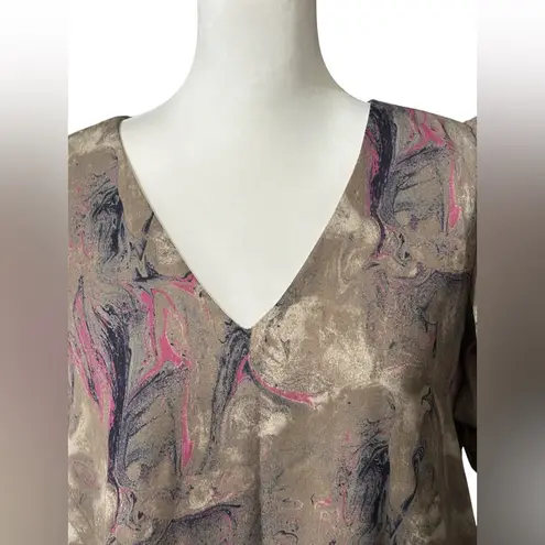 Adrienne Swirl Pattern V-Neck Blouse - Pink and Tan Sz Small