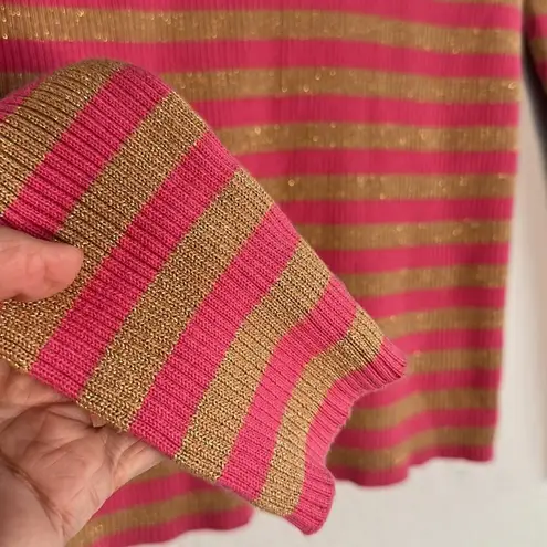 Moda International Pink Gold Glitter Stripe Turtleneck Sweater Holiday Sparkle Size M