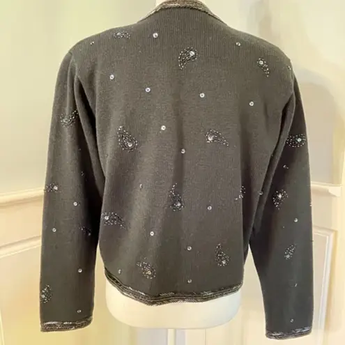 Liz Claiborne Vintage Lambswool Beaded Cardigan Holiday Party Sweater Small