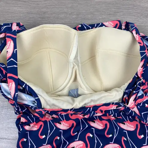 Eloquii Blue&Pink Flamingo Print One Piece Swimsuit Sz.14W