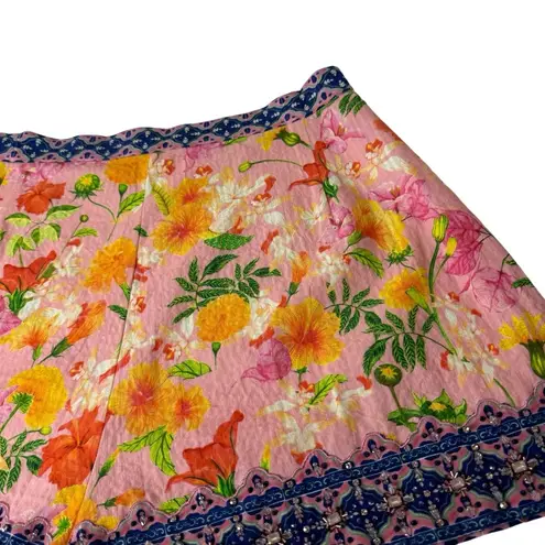 La Fuori Tropical Rhinestone Crystal Embellished Cotton Shorts Large Pink