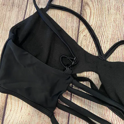 No Brand | Soft V Neck Strap Back Swim Bikini Bra Top Black