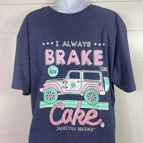 Jadelynn Brooke Short Sleeve V-Neck I Always Brake for Cake Tee Shirt Blue sz L