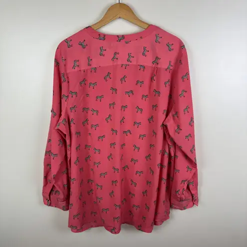 Charter Club Zebra Print Button Down Shirt Size 3X Pink Long Sleeve Lightweight