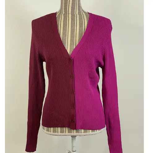 Staud Cargo Color block Button Front Cardigan Burgundy Pink Size Large NEW