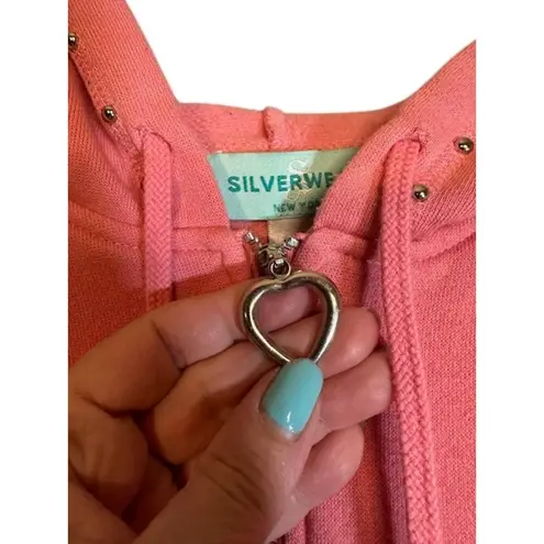 Silver Wear Pink Long Sleeve Hooded Studded Trim Sweat Jacket Women Sz L Size L