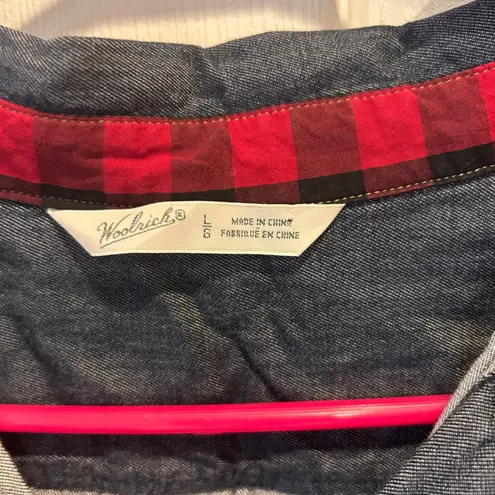Woolrich Womens Tencel Chambray Button Down Shirt Long Sleeve Red Plaid Size L - Image 3