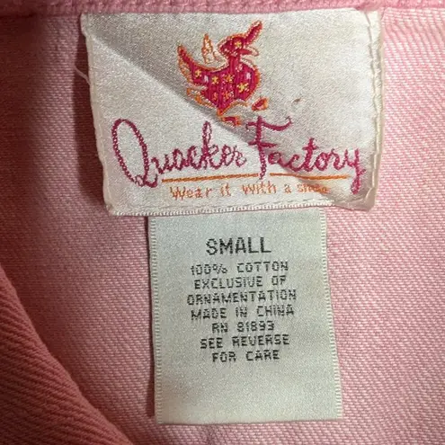 Quacker Factory Vtg Y2K Pink Rhinestone Embellished Cotton Denim Jacket S
