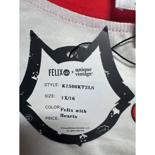 Unique Vintage Felix the Cat x Top 1X/16 Cream Red Trim 3/4 Sleeve