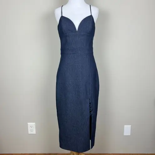 Cushnie et Ochs Midi Dress Womens 6 Blue Denim Sheath Slit Sleeveless Designer