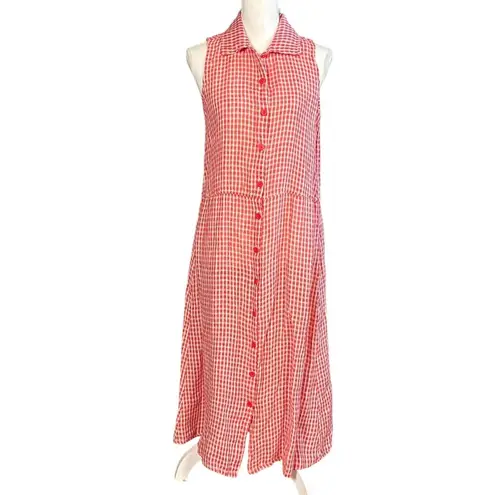 Flax Linen Midi Dress Size Small Red Shift Coastal Sleeveless Tank Lagenlook