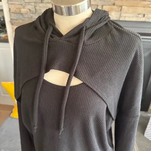 White Birch Black Fitted Cut Out Long Sleeve Hoodie