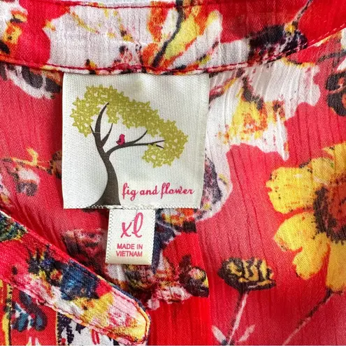 Fig And Flower Sheer Top XL Anthropologie Red Sleeveless Floral Blouse Anthro