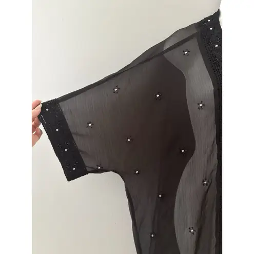 Ulla Popken Kimono Duster Womens 20/22 Black Lace Beaded Sheer Whimsigoth Size undefined