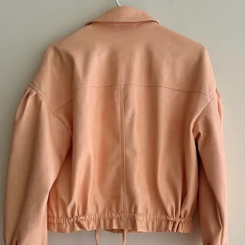 7 For All Mankind Peach Faux Leather Bomber Jacket, Spring Outerwear, Size Small