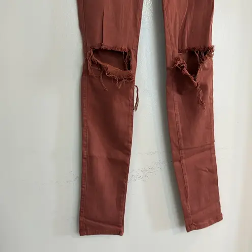 Vibrant MOVING SALE Rust distressed knee skinny jeans - Denim