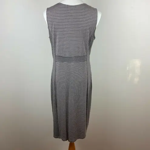 Habitat Dress Small Gray Black Stripe Pockets Stretch Knit Sleeveless Tank Knee