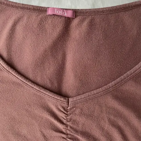 Lola Brown Slim Fit Short Sleeve Top with Ruched Details Size M