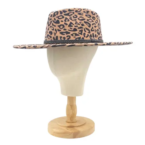 NWT Olive & Pique Leopard Print Wool Wide Brim Fedora Hat Tan Black Boho Fall