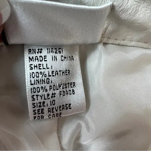 Newport News Vintage Jeanology Beaded Leather Pants Size 10 Cream Cutouts I2