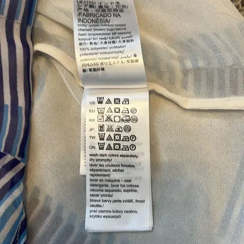 Calvin Klein Jeans Blue Cream Geometric Stripes Semi Sheer Blouse Top XS Flowy