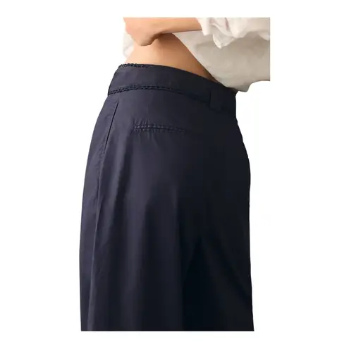 En Saison Marin Navy Wide Leg Embroidered Belt Trousers | Size L | Anthropologie Blue Size L