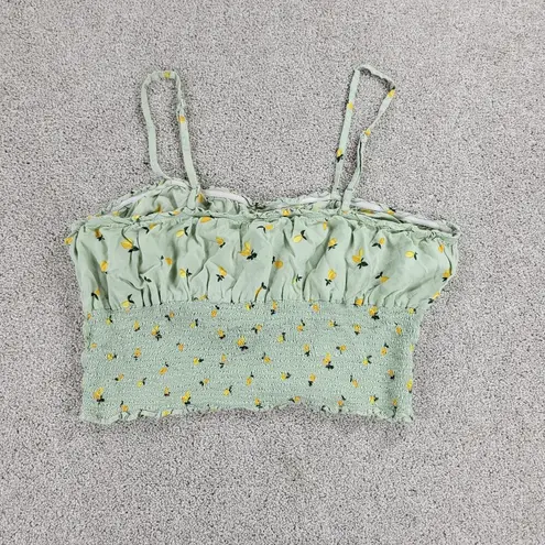 Jolie & Joy Womens Lemon Crop Top 3X Green Smocked Spaghetti Strap Ruffle Trim
