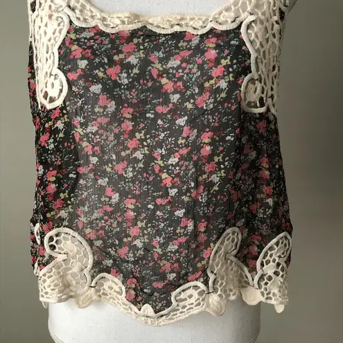 CRYSTAL K | Sheer Floral Crochet Lace Tank Top Size L