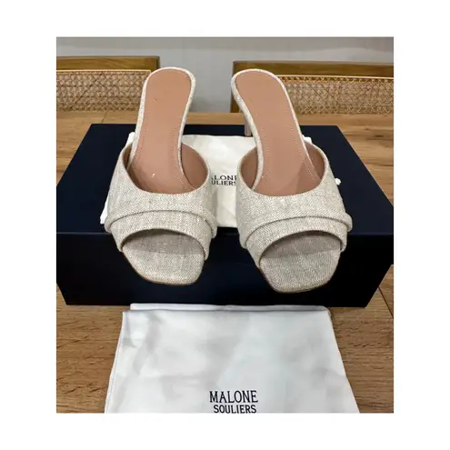 Malone Souliers Lumi 70 Slide Sandal Squared Toe Stiletto Beige 6 US 36.5 EU NIB