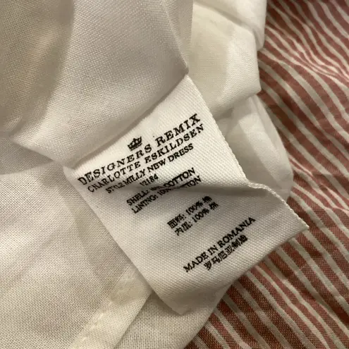 Designers Remix Charlotte Eskildsen Milly pinstripe pink white ruffle mini dress Size 4