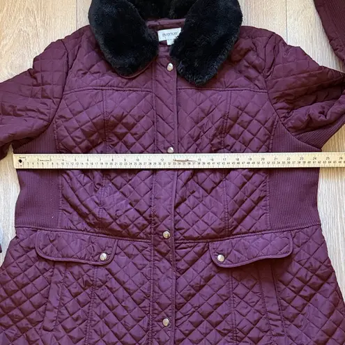 Avenue Quilted Faux Fur Collar Jacket 22/24 Burgundy, Warm & Cozy