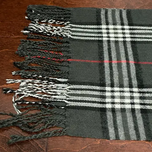 Pierre Cardin Cashmillion Plaid Scarf Black White Gray Red With Fringe