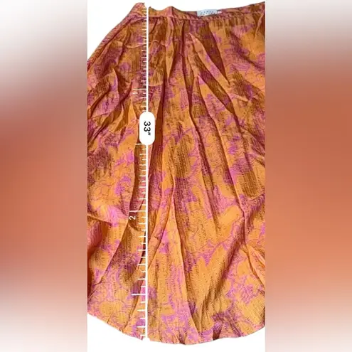 Tanya Taylor Jeana Floral Pleated Midi Skirt in Ikat Flower Orange Sz 12