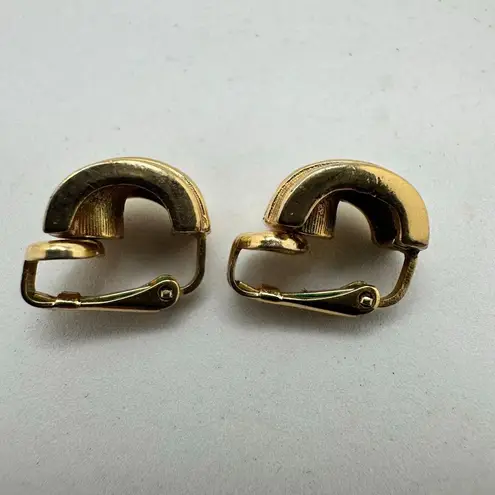 Christian Dior  Gold‎ Tone Rhinestone Small Half Hoop Clip On Earrings Vintage