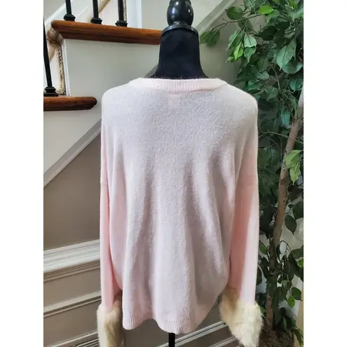 Holiday Time  Women Pink Acrylic Round Neck Long Sleeve Pullover Knit Sweater XL