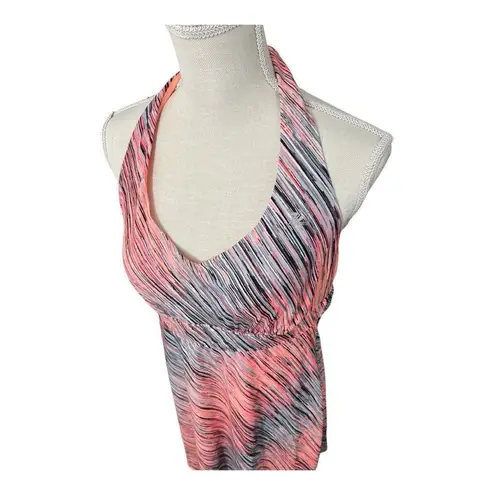 ZeroXposur Halter Swim Dress Built In Bra Neon Orange Grey Sun Protection Size L