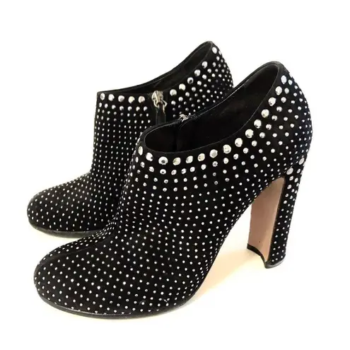 Prada Studded High Heel Ankle Boots in Black Suede Size 40