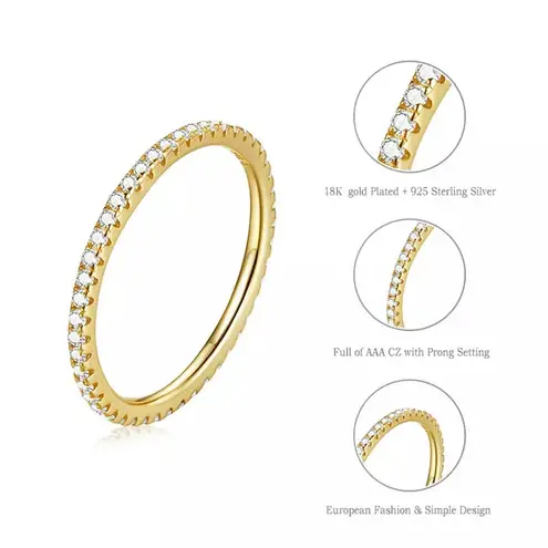 Sterling Silver SIZE 8 Gold 925 Simulated Diamond Stackable Ring Eternity Band