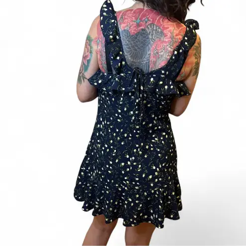 Prómesa Promesa Navy Yellow Floral Ruffle Strap Sleeve Sun Dress Large