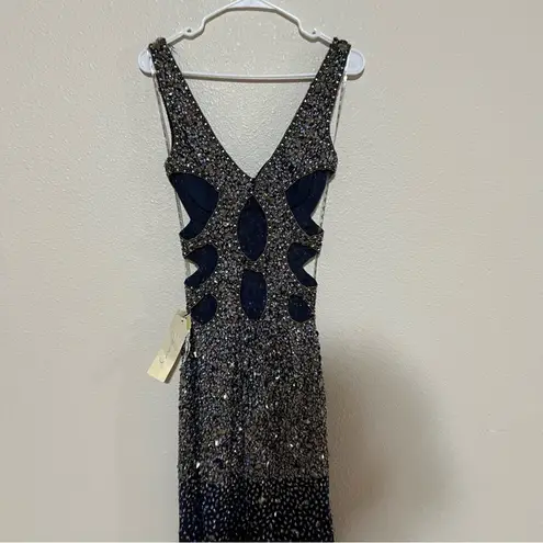 Jasz Couture 6215 navy blue ombre fully beaded cutout prom dress NEW 2