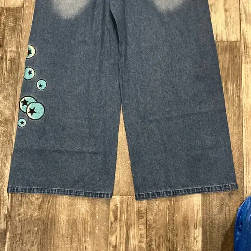 Stylish Blue Embroidered Women's Jeans Size Large