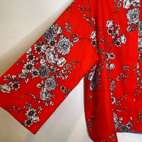 Bryn Walker  Orange Red Floral Pants Set Button Down Blouse Crop Pants EUC Sz S/M