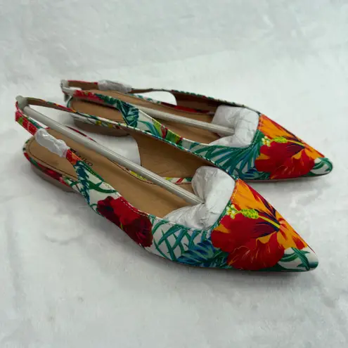 Matiko Hawaiian Print Slingback Flats Pointed Toe Tropical Floral Shoes Size 36