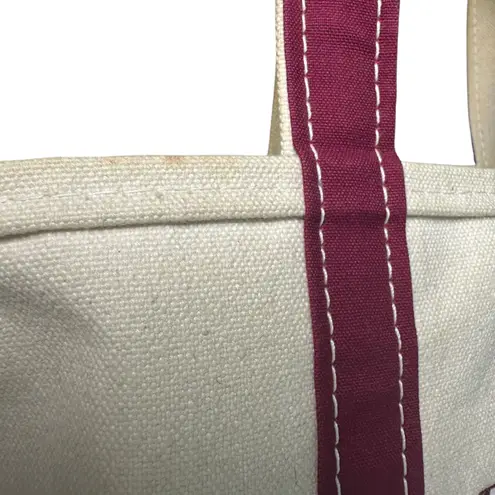 L.L. Bean Boat and Tote Vintage 90s Cream Burgundy Canvas Tote Bag