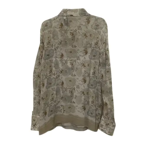 Liz Claiborne Collection Beige Floral Silk Blouse Shirt Set Womens Size Large Tan