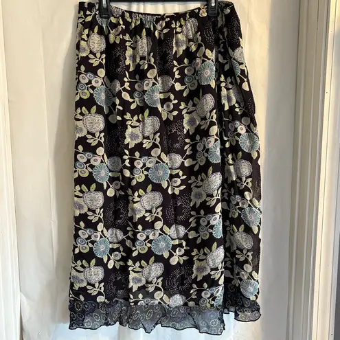 Requirements Floral Midi Skirt Sz 16 Black Swing Lined Cottagecore Boho Stretch - Image 5