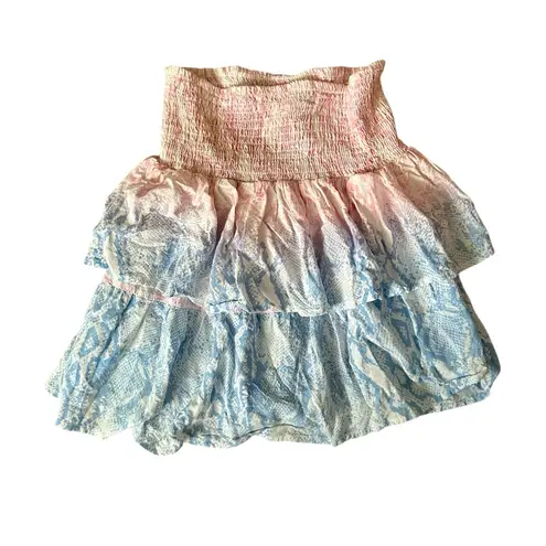 Surf Gypsy Ombre blue pink white snakeskin ruffle smocked pullon mini skirt M