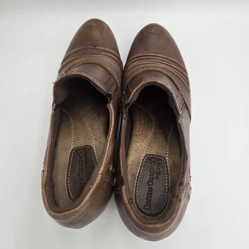 Earth Origins Women Loafers Leather Brown SlipOn Size 9 M Derby Shoes Block Heel